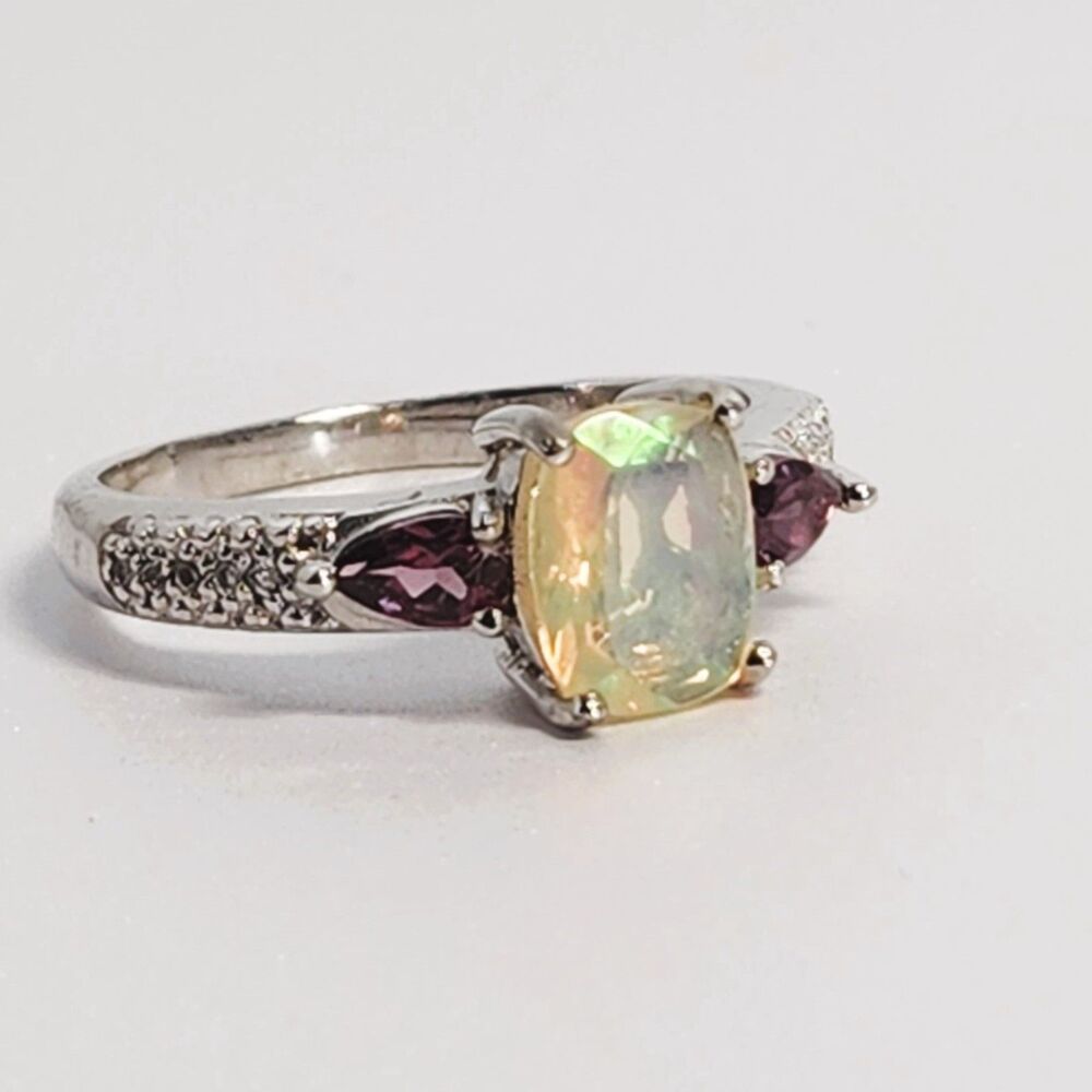 Ethiopian Opal and Red Spinel Ring Size 8